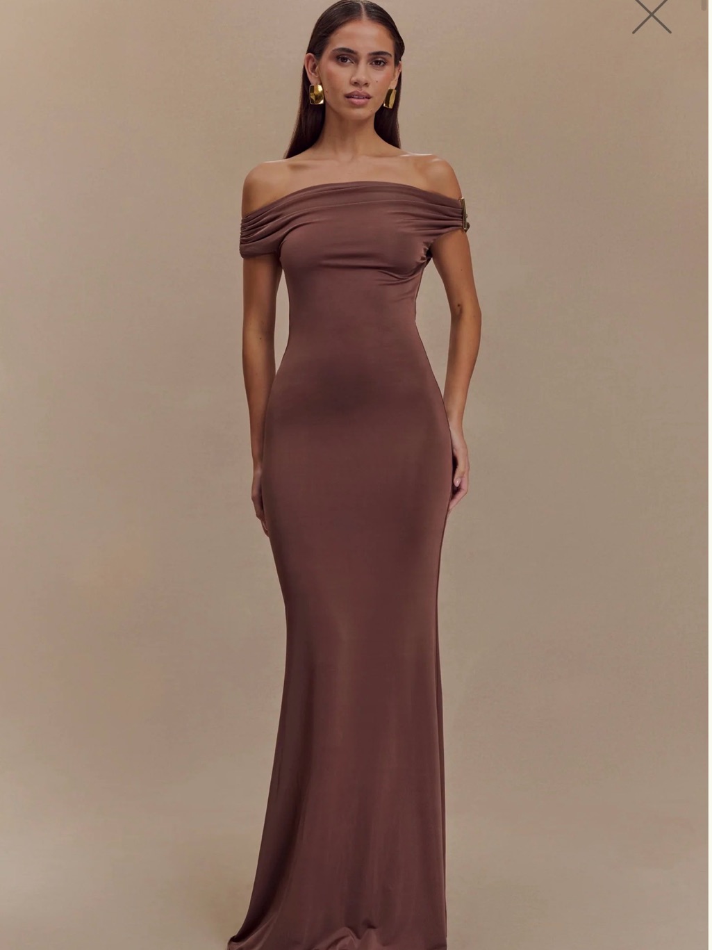 Off-Shoulder Brown Meshki Dress